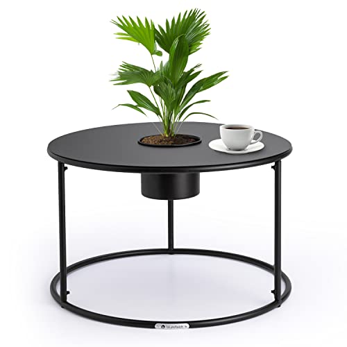 Blumfeldt Beistelltisch Schwarz mit Blumentopf, Kleiner Metall-Beistelltisch Rund, Mini Beistelltisch fürs Wohnzimmer, Moderner Sofatisch, Beistelltisch Klein, Couch-Tisch mit Abnehmbarem Pflanzentopf von blumfeldt