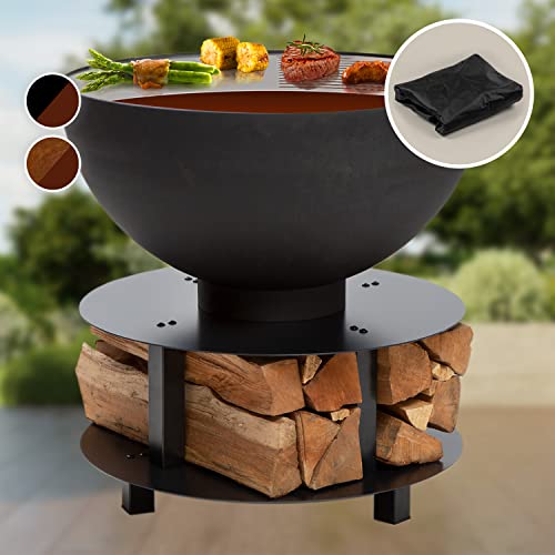 Blumfeldt Feuerschale, Tragbare Feuerschalen für den Garten, Outdoor Feuerstelle, Feuerschalen mit Grillrost, Feuerschale Groß, Gartenfeuerschale für Balkon & Terrasse, 60 x 56 x 60 cm Schwarz von blumfeldt