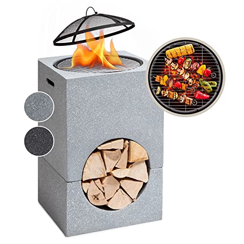 Blumfeldt Feuerschale, Tragbare Feuerstelle Outdoor, Feuerschalen für den Garten, Terrasse & Camping, Feuerschale mit Grillrost & Holzlagerfach, Sichere Stahlschale, Feuerstelle 50 x 75 x 50 cm von blumfeldt