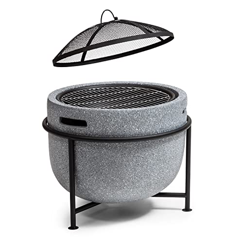 Blumfeldt Feuerschale, Tragbare Feuerstelle Outdoor, Feuerschalen für den Garten, Terrasse & Camping, Feuerschale mit Grillrost & Holzlagerfach, Sichere Stahlschale, Feuerstelle 52 x 46 x 52 cm von blumfeldt