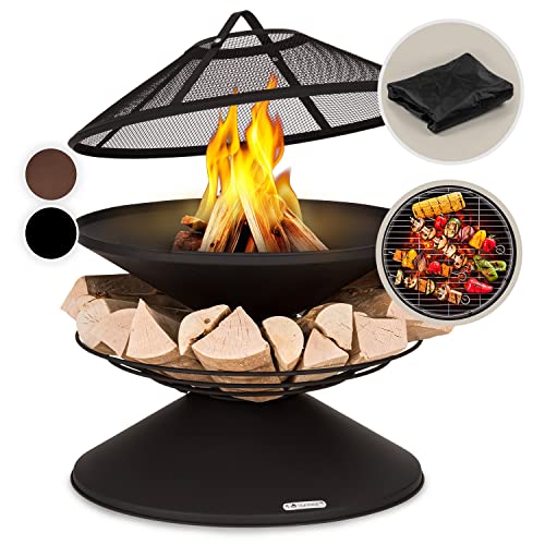 Blumfeldt Feuerschale, Wetterfeste Feuerschale mit Grillrost & Funkenschutz, Stahl-Feuerschalen Klein, Feuerstelle mit Grill für Terrasse & Garten, Feuerstelle mit Grillring & Standfuß, 55cm Hoch von blumfeldt