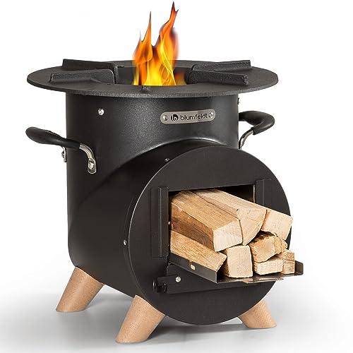 Blumfeldt Feuerstelle mit Grillrost, Feuerschale für Terrasse & Camping, Feuerschale-Set mit Grill, L-Form Feuerschalen mit Schürhaken, Feuerschale für den Garten, Feuerstelle mit Holzstand von blumfeldt