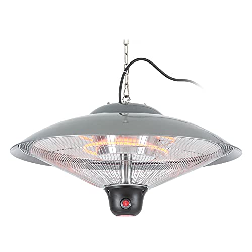 Blumfeldt Heizsporn - Deckenheizstrahler, Infrarot-Heizstrahler, Karbon-Heizelement, 3 Heizstufen: 700, 1300 oder 2000 W, LED-Beleuchtung, Durchmesser: 60,5cm, Schutzklasse: IP34 (Grau) von blumfeldt