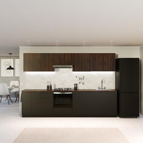 Blumfeldt Küchenschrank Mit Arbeitsplatte - Modernes Regal Mit 30 mm MDF-Arbeitsplatte, Verstellbaren ABS-Füßen, Melaminbeschichteter Oberfläche, Schwarz-Walnuss Finish von blumfeldt