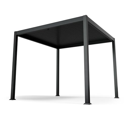 blumfeldt Pavillon 3x3, Wasserdicht Stabil Winterfest, Lamellendach aus Verzinktem Stahl, Pulverbeschichteter Aluminiumrahmen, Wetterfest, Schwarz, Für Garten & Terrasse von blumfeldt