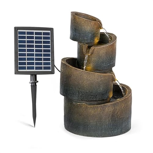 Blumfeldt Mantua Kaskadenbrunnen Solarbrunnen Gartenbrunnen Zierbrunnen,Solarbetrieb,4 Kaskadenstufen,Indoor & Outdoor,Solarpanel: 9 V / 2,8 W / 17,5 x 14 cm,frostbeständig von blumfeldt