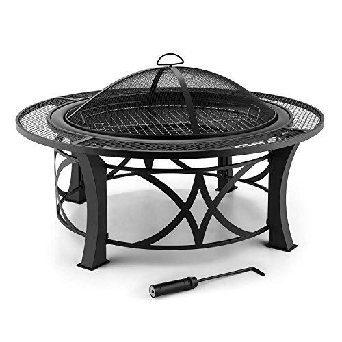 Blumfeldt 2-in-1 Feuerschale - Ø 75 cm Grill, Schalengrill, Feuerstelle, Funkenschutz, brünierter Stahl, auf Vier Füßen mit Metallflechtwerk, Ø 60 cm Grillrost für BBQ, Stil: Ronda, schwarz von blumfeldt