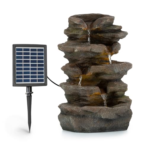 Blumfeldt Stonehenge Solarbrunnen, inkl. Solarpanel, Lithium-Ionen-Akku (ca. 5h Laufzeit), LED-Beleuchtung, Polyresin| frostbeständig, für drinnen und draußen, Steinoptik von blumfeldt