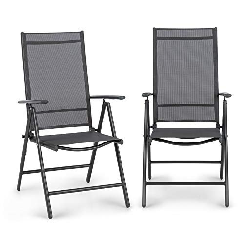 blumfeldt Almeria Garden Chair Gartenstuhl - Klappstuhl, 2-er-Set, 56,5 x 107 x 68cm, Rückenlehne mit 7 Positionen, luftdurchlässiges, wasserresistentes 2 x 2 Textilgewebe, Aluminium, Anthrazit von blumfeldt