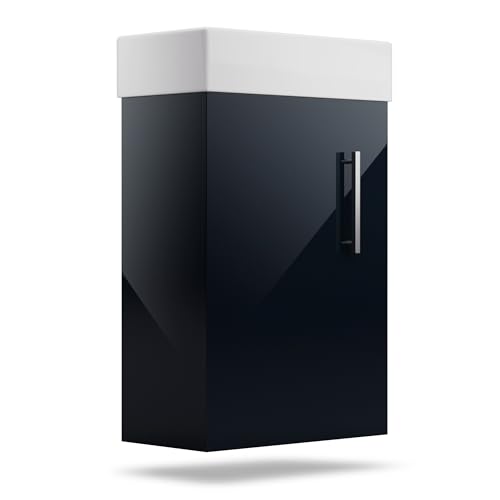 blumfeldt Badezimmer-Waschbeckenunterschrank mit Keramikwaschbecken 40 cm - Eleganter anthrazit glänzender Schrank für stilvolles Badezimmerdesign von blumfeldt