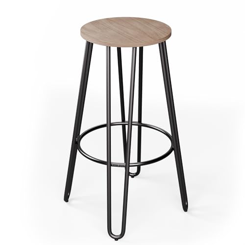 blumfeldt Bistrostuhl – Industriestil Holzsitzfläche Ø33 cm, Stahlrahmen mit Fußstütze, Robuste & Elegante Barhocker, Leicht zu Reinigen, Barhocker, Eiche von blumfeldt
