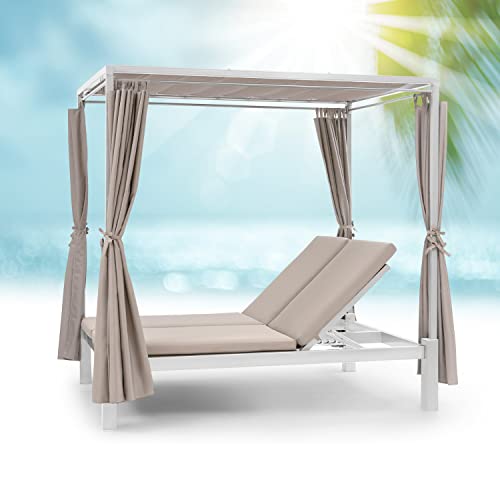 blumfeldt Doppelliege Outdoor für 2 Personen mit Dach, Doppel-Sonnenliege, Doppel Garten Liege Bett für Erwachsene & Kinder, Gartenbett mit Verstellbarer Rückenlehne, Outdoor-Sonnenbett mit Dach von blumfeldt