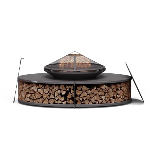 blumfeldt Ebeko Feuerschale - 3-in-1 Feuerschale Mit Grillrost & Tisch, Robuster Stahl, Inkl. Funkenschutz, Schürhaken, Holzscheitablage & Regenschutz, Perfekt Für Garten & Terrasse von blumfeldt