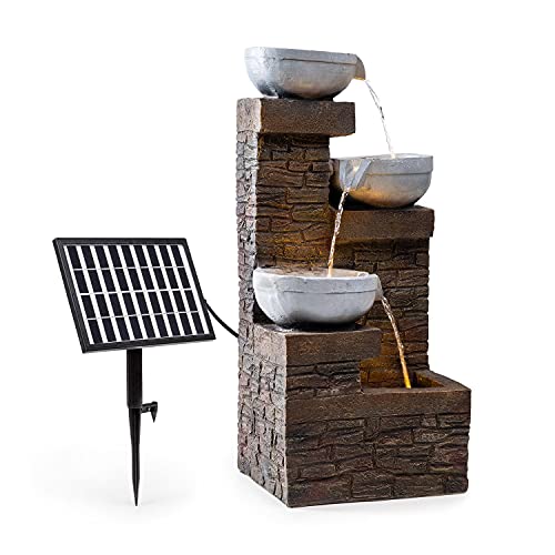 blumfeldt Fez Solarbrunnen Gartenbrunnen Zierbrunnen Dekobrunnen, Solarbetrieb, LED-Beleuchtung, 34 x 76 x 36 cm (BxHxT), Material: Polyresin, 3 Kaskadenstufen, für drinnen und draußen, braun von blumfeldt