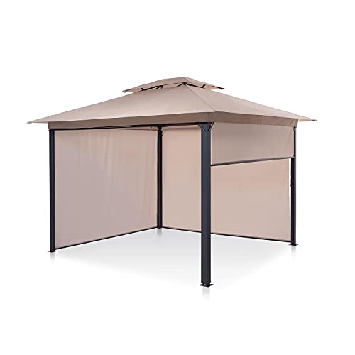 blumfeldt Grandezza Cortina Gartenpavillon, 4 Seitenteile mit Rollmechanismus, pulverbeschichteter Stahl, Dach mit wasserabweisender Beschichtung, rostfrei, überdachte Fläche: 3 x 3 m, beige von blumfeldt