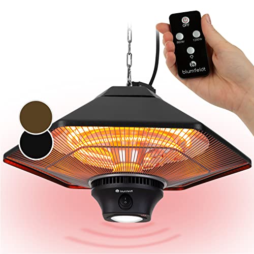 blumfeldt Heat Hexa Heizstrahler Terrasse, Infrarotstrahler Terrasse mit Elektroheizung, Deckenheizstrahler mit Heizleistung: 800 / 1200 / 2000 W, IR ComfortHeat, Halogen-Heizelemente, schwarz von blumfeldt