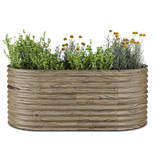 blumfeldt High Grow Hochbeet, Ergonomisches 1.169 L Ovales Beet In Holzoptik, Wetterfestes Verzinktes Metall Für Blumen, Kräuter & Gemüse – Rostbeständig Mit Offener Bodenstruktur & Einfache Montage von blumfeldt