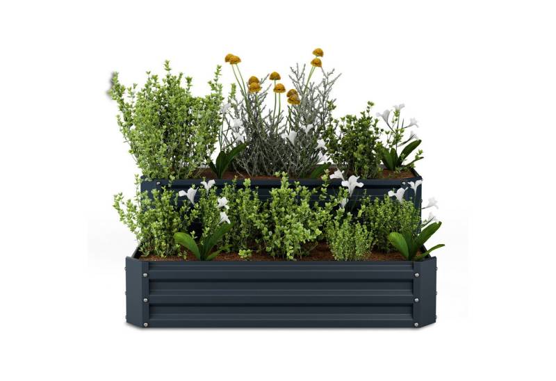 blumfeldt Hochbeet High Grow Hochbeet 2 Ebenen 405 L (Set), Pflanzkübel Outdoor Balkon außen groß Stahl Garten von blumfeldt