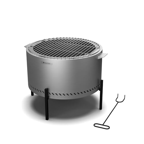 blumfeldt Ignite Pure Feuerschale - Fast Rauchfrei, Edelstahlrahmen, Tragbar & Kompakt, Inkl. Grillrost & Regenschutz, Leicht zu Reinigen, Perfekt für Garten & Camping von blumfeldt