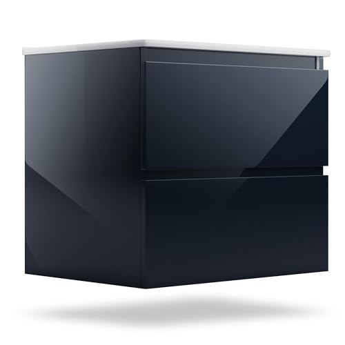 blumfeldt Johnstone Waschbecken mit Unterschrank – anthrazit Waschtisch mit Soft-Close, Keramikbecken, Hochglanz, feuchtigkeitsbeständigem Material und geräumigen Schubladen – einfache Montage von blumfeldt