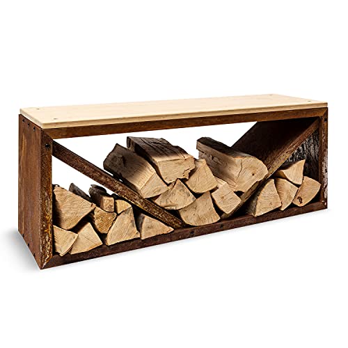 blumfeldt Kindlewood, praktischer Holzspeicher, Holzlager, Stahl-Lagerkasten, rustikal, Bambusplattte, 104x40x35cm, rostfarbe von blumfeldt