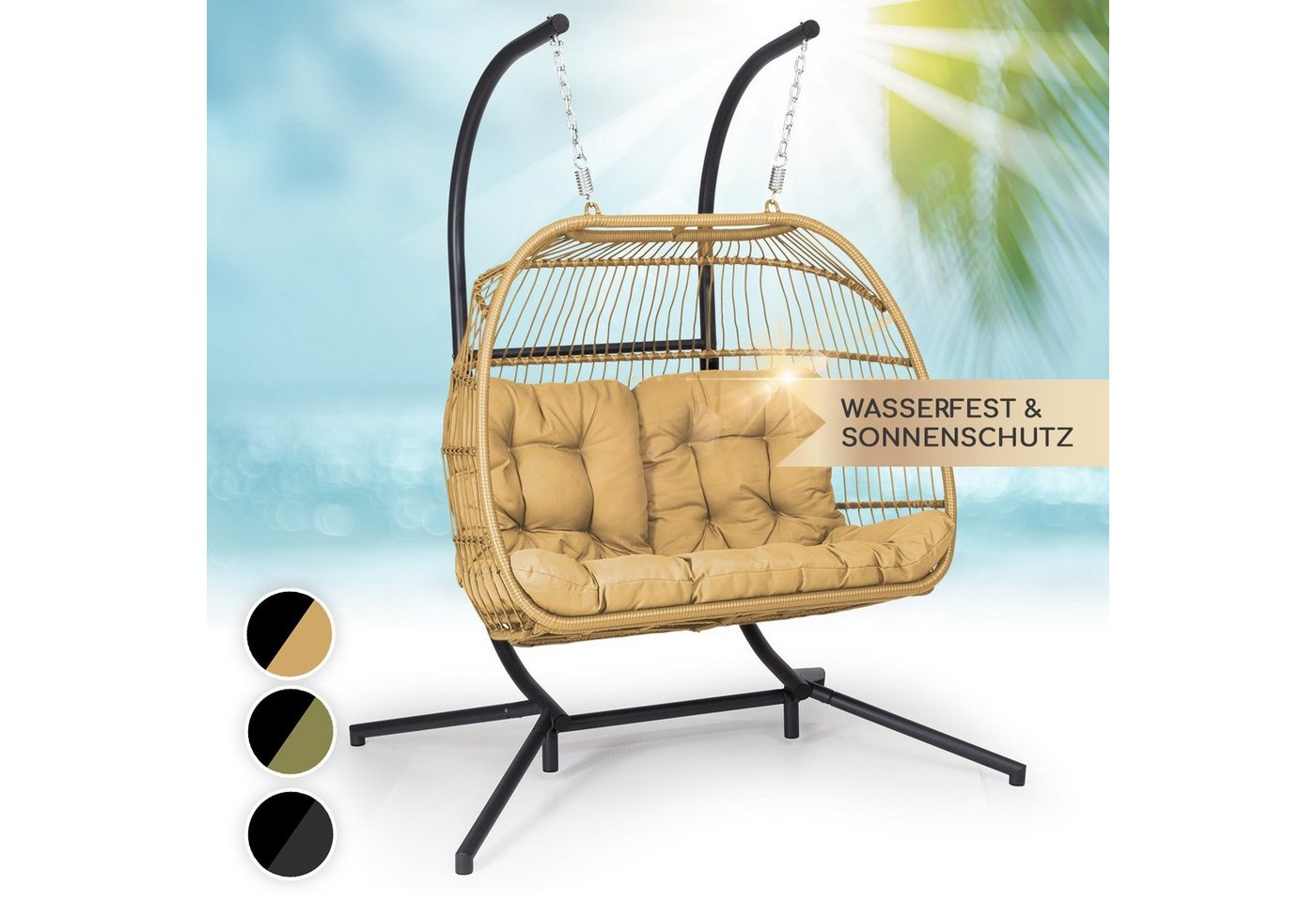 blumfeldt Loungesessel Biarritz double, Hängesessel Sitzkissen Polyester Aluminium Polyrattan von blumfeldt