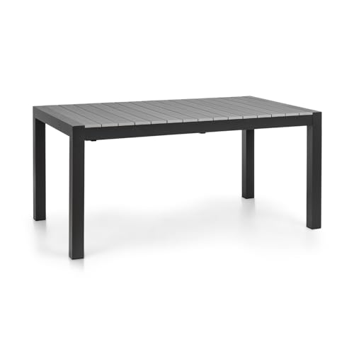 blumfeldt Menorca Expand - Gartentisch, Ausziehtisch, ausziehbar, Aluminium/Kunststoff-Holzimitation, Pulverbeschichtung, justierbare Füße, Tischfläche max.: 213 x 95 cm, dunkel/anthrazit von blumfeldt