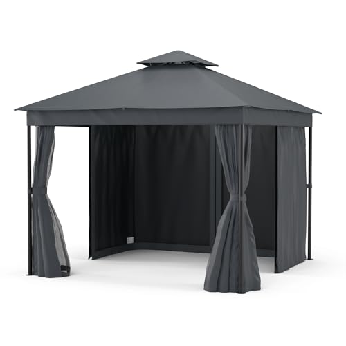 blumfeldt Mondo Dual Pavillon 3x3 – Doppeldach & Moskitonetze, Wetterfester Metallrahmen, Vorhänge Für Privatsphäre, Gartenpavillon, Leicht Zu Montieren, Dunkelgrau von blumfeldt