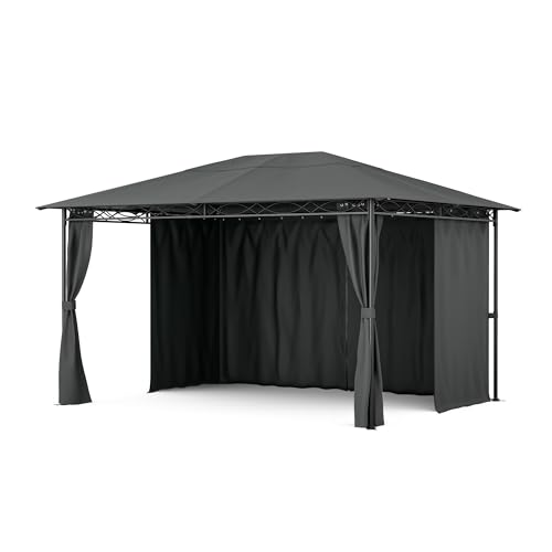 blumfeldt Mondo Pavillon 3x4 – Stahlrahmen, Mit Vorhängen, Wetterfeste Überdachung, Gartenpavillon, Rostfrei, Leichter Aufbau, Dunkelgrau von blumfeldt