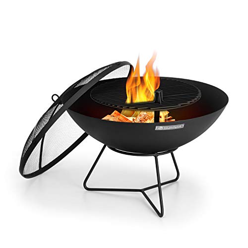 Blumfeldt Orbit - 3-in-1 Stahl-Feuerschale: Feuerstelle, Grill und Gartentisch in einem, Ø 60 cm, 4-Fach höhenverstellbarer Grillrost aus solidem Stahl: Ø 40 cm, Feuerschale mit Funkenschutz, schwarz von blumfeldt