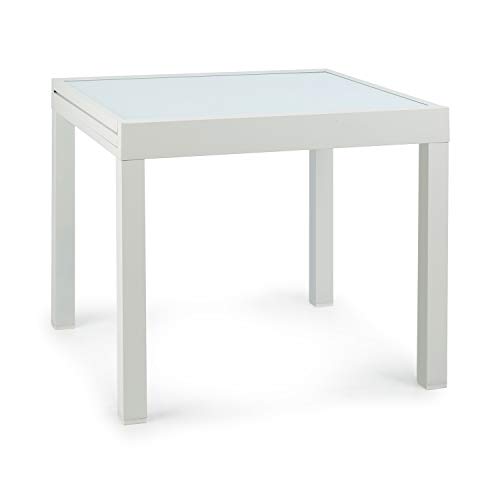 blumfeldt Pamplona Extension Gartentisch - ausziehbar, Materialien: Aluminium, Glas, SmartSpace Concept, Tischfläche max.: 180 x 83 cm, bis zu 6 Personen, witterungsbeständig, weiß von blumfeldt