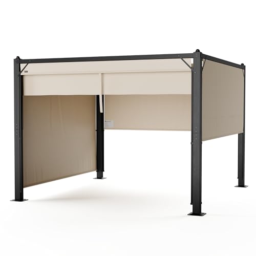 blumfeldt Pantheon Cortina Pavillon 3x3 m – Aluminiumrahmen, Verstellbares Dach & Seitenrollos, Wetterfest & Stabil, Beige/Schwarz von blumfeldt