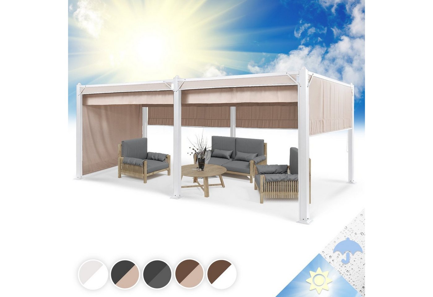 blumfeldt Pavillon Pantheon_Cortina, (Set), Pergola Terrassenüberdachung Grillpavillon Gartenpavillon Sonnenschutz von blumfeldt