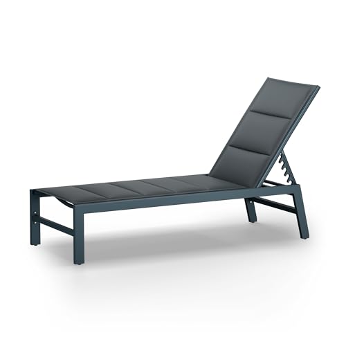 blumfeldt Renazzo Lounge Liegestuhl - Grey Edition, Sonnenliege, Gartenliege, 186 x 56 cm Liegefläche, höhenverstellbare Rückenlehne, Wasserabweisende und gepolstert, ComfortMesh, anthrazit von blumfeldt