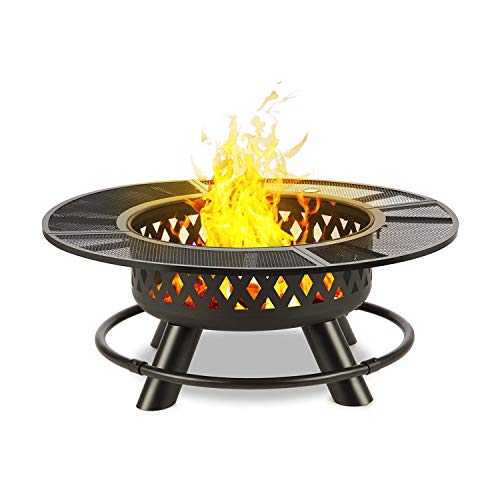 Blumfeldt Rosario 3-in-1 Feuerschale: Feuerstelle, Grill & Tisch in einem - riesig: Ø 120 cm, schwenkbarer & höhenverstellbarer Grillrost aus V2A Edelstahl: Ø 75 cm, Stahl, Graphitschwarz von blumfeldt