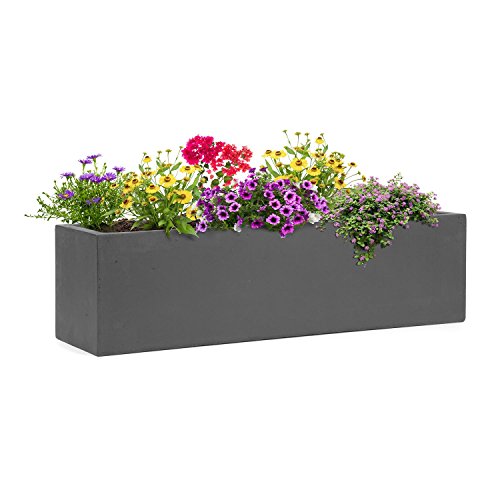 blumfeldt Solidflor Pflanzkübel Pflanztopf Übertopf Blumentopf (75 x 20 x 20 cm, Fiberglas, Beton-Optik, frostsicher, niedriges Gewicht, sicherer Stand) dunkelgrau von blumfeldt