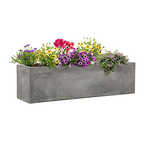 blumfeldt Solidflor Pflanzkübel Pflanztopf Übertopf Blumentopf (75 x 20 x 20 cm, Fiberglas, Beton-Optik, frostsicher, niedriges Gewicht, sicherer Stand) hellgrau von blumfeldt