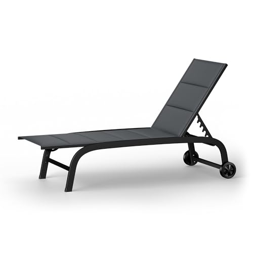 blumfeldt Sonnenliege, Gartenliege mit Verstellbarer Rückenlehne, Liegestuhl mit Rahmen aus Aluminium, Lounger mit wasserfesten Bezügen, mit Bodenrollen, Typ: Limala, schwarz von blumfeldt