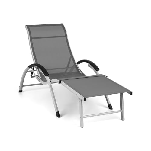 blumfeldt Sunnyvale Liegestuhl Sonnenliege Gartenliege Lounger, verstellbare Lehne in 4 Stufen, klappbares Fußteil, Liegefläche 174 x 51 cm, wasserabweisendes Material, PVC/Polyester, schwarz von blumfeldt