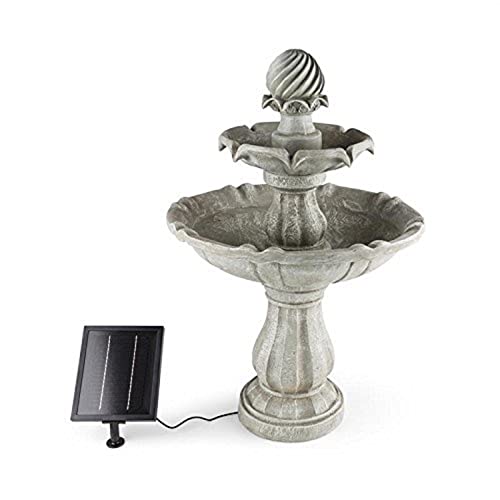 blumfeldt Vogelsbrunn - Gartenbrunnen, Springbrunnen, Zierbrunnen, Vogeltränke, Beton-Optik, 3 Watt Solarpanel, Pumpe, 250 Liter/h Durchfluss, witterungsbeständig, grau von blumfeldt