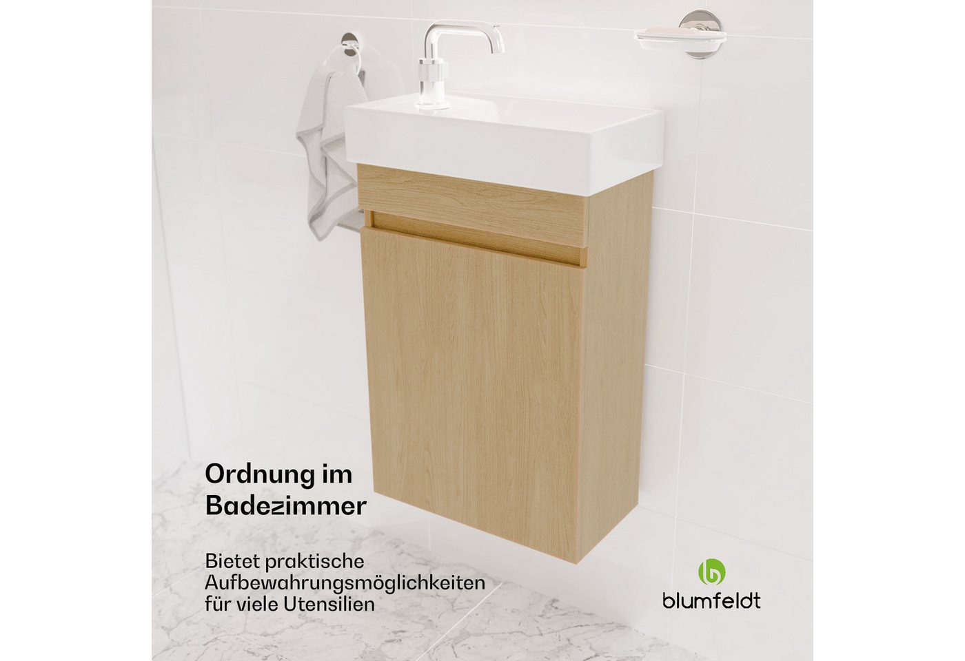 blumfeldt Waschtisch Johnstone Waschtisch Badezimmerschrank Badschrank 40 cm, Waschbecken mit Schrank Waschbeckenunterschrank Set von blumfeldt