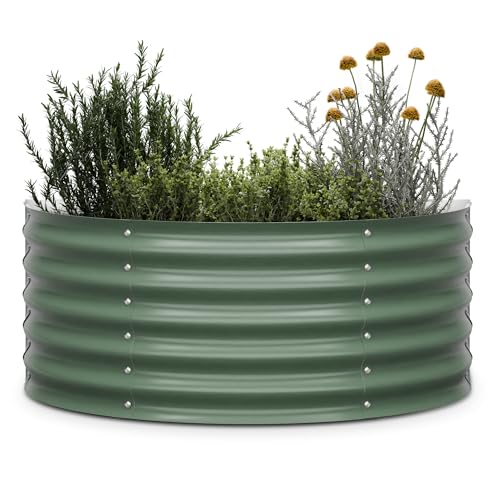 blumfeldt High Grow Half Circle Hochbeet - Ergonomisches 200-l-Hochbeet aus Metall für den Garten, Rostfreier Galvalume-Stahl, 43 cm Höhe, Einfache Montage, Frostsicher, Dunkles Moosgrün von blumfeldt