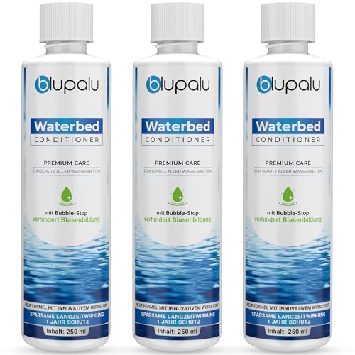 blupalu Wasserbett Conditioner Premium Care – 3x 250ml – Wasserbetten Konditionierer gegen Gerüche & Algen, Pflege für alle Wassermatratzen & Systeme aller bekannten Hersteller von blupalu