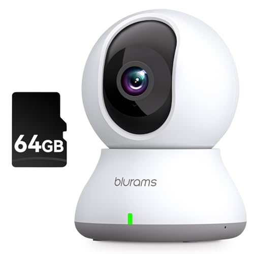 blurams 2K Überwachungskamera Innen, 360°WLAN Kamera+64G MicroSD,Bewegungsverfolgung Nachtsicht Haustier Kamera mit Zwei-Wege-Audio,kompatibel mit Alexa und Google(2,4 GHz Wi-Fi) von blurams