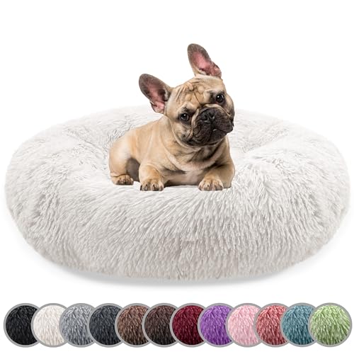 bluzelle Hundebett für Mittelgroße Hunde, 70cm Hundekissen Rund Donut Kissen Hundekorb Flauschig Plüsch, Ergonomisch Bezug Waschbar rutschfest Weich Kunstfell, Farbe:Cream von bluzelle