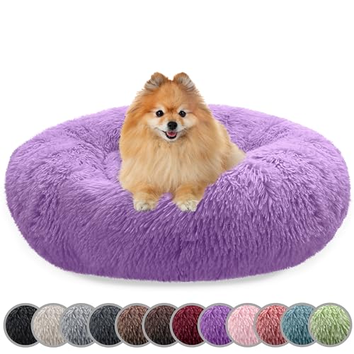 bluzelle Hundebett für kleine Hunde & Katzen, 60cm Hundekissen Rund Donut Kissen Hundekorb Plüsch, Katzenbett Flauschig Katzenkissen Waschbar rutschfest Weich, Farbe:Lila von bluzelle