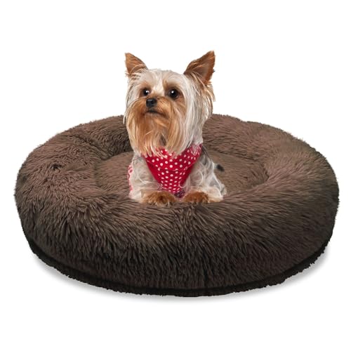 bluzelle Orthopädisches Hundebett für Kleine Hunde & Katzen, 50cm Donut Kissen Waschbar Rund Memory Foam Hundekorb Katzenbett Flauschig Hundekissen Katzenkissen, Farbe:Coffee von bluzelle