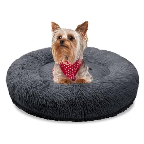 bluzelle Orthopädisches Hundebett für Kleine Hunde & Katzen, 50cm Donut Kissen Waschbar Rund Memory Foam Hundekorb Katzenbett Flauschig Hundekissen Katzenkissen, Farbe:Dunkel-Grau von bluzelle