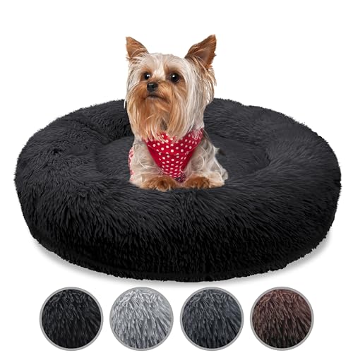 bluzelle Orthopädisches Hundebett für Kleine Hunde & Katzen, 50cm Donut Kissen Waschbar Rund Memory Foam Hundekorb Katzenbett Flauschig Hundekissen Katzenkissen, Farbe:Schwarz von bluzelle