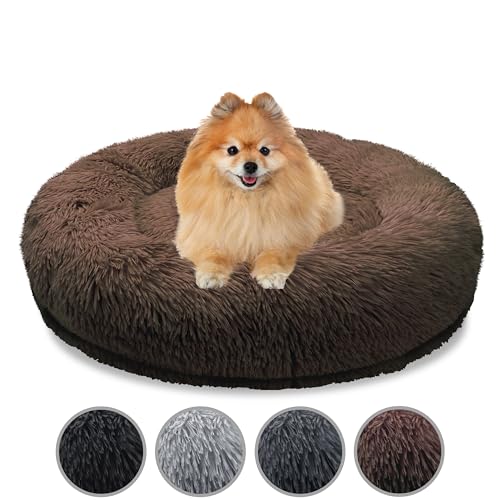 bluzelle Orthopädisches Hundebett für Kleine Hunde & Katzen, 60cm Donut Kissen Waschbar Rund Memory Foam Hundekorb Katzenbett Flauschig Hundekissen Katzenkissen, Farbe:Coffee von bluzelle